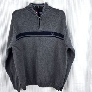 Chaps Large Grey 1/4 Zip Hoodie Jacket‎ Pullover Preppy Collegiate Classic